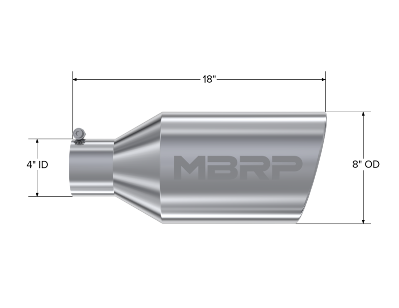 Universal Tip 8" OD Rolled End 4" Inlet 18" Length T304 - View 5 | Dirty Garage