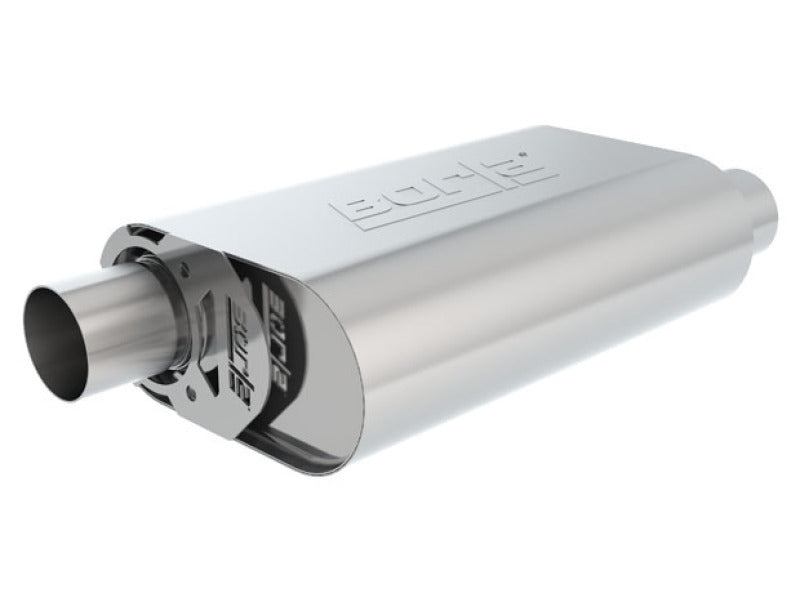 Borla CrateMuffler SBC 283 / 327 / 350 2.5 inch Offset/Center 14in x 4.35in x 9in Oval Muffler - View 2 | Dirty Garage