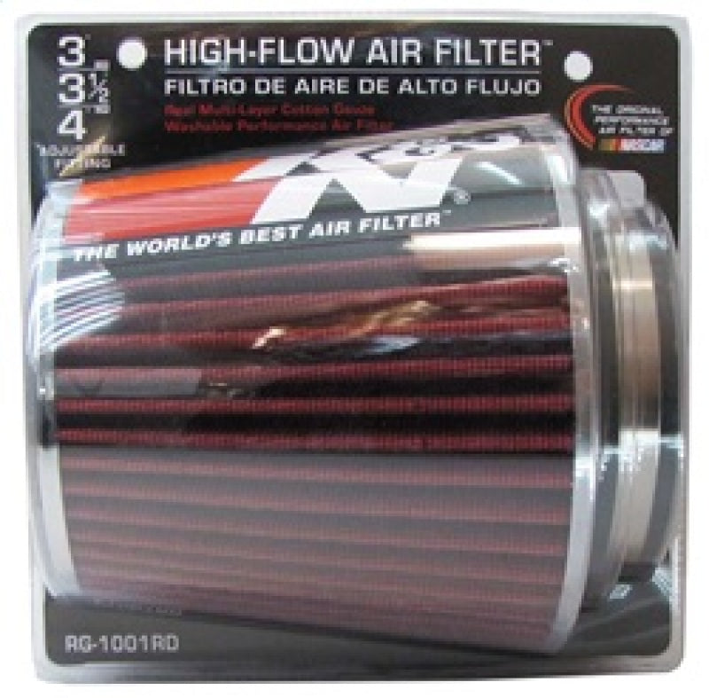 Universal Air Filter Chrome Round Tapered Red - 4in Flange ID x 1.125in Flange Length x 5.5in H - View 15 | Dirty Garage