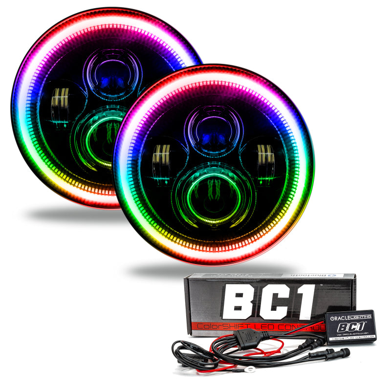 Universal 7" High Powered LED Headlights Black Bezel ColorSHIFT BC1 | Dirty Garage