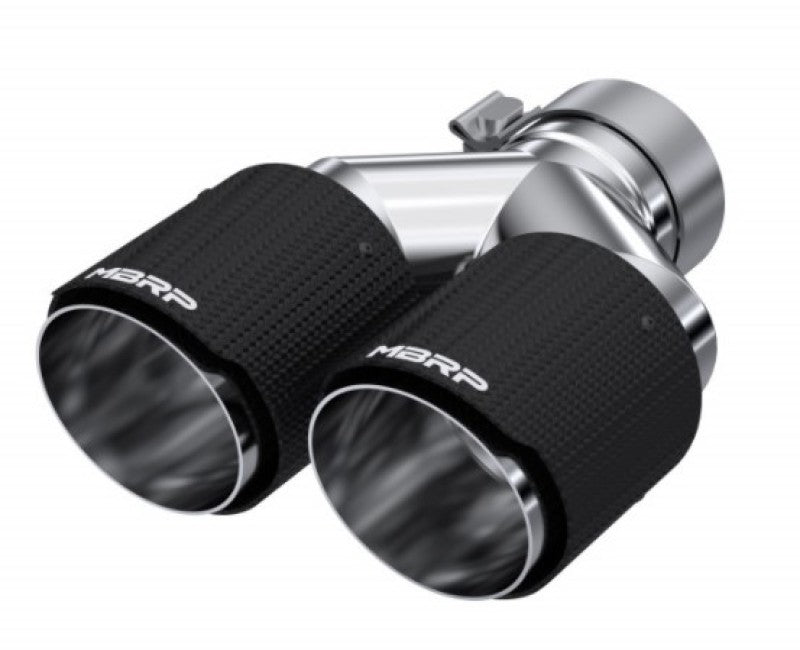 Universal 3" ID Dual 4" OD Staggered Dual Wall Carbon Fiber Exhaust Tip - View 5 | Dirty Garage