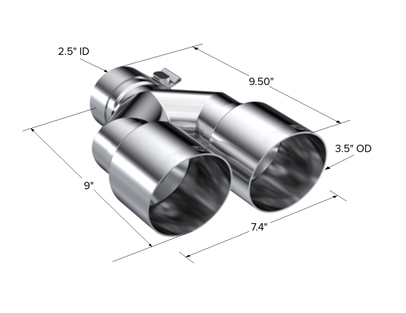 Universal T304 SS Dual Tip 3.5" OD 2.5" Inlet - View 3 | Dirty Garage