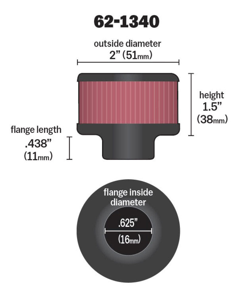Universal 0.625 inch ID 2 inch OD 1.5 inch H Clamp On Crankcase Vent Filter - View 2 | Dirty Garage