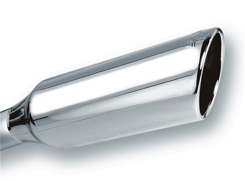 Borla 2.25in Inlet 4in Round Rolled Angle Cut x 12in Long Embossed Exhaust Tip - View 3 | Dirty Garage