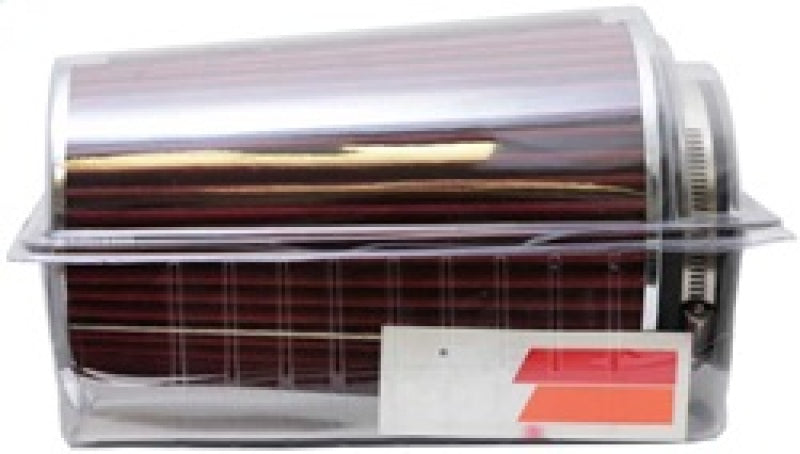 Universal Air Filter Chrome Round Tapered Red - 4in Flange ID x 1.125in Flange Length x 9.5in H - View 15 | Dirty Garage