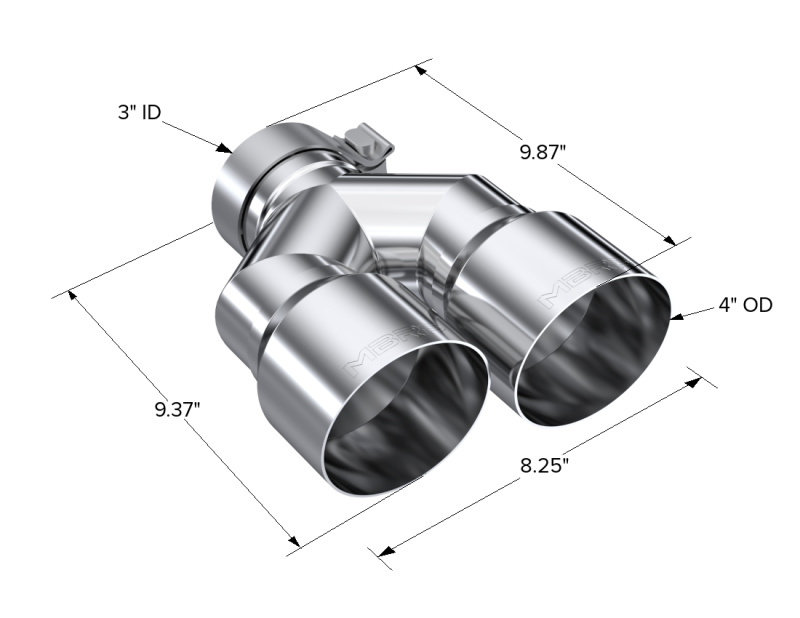 Universal 3" ID Dual 4" OD Staggered Single Wall T304 SS Exhaust Tip - View 3 | Dirty Garage
