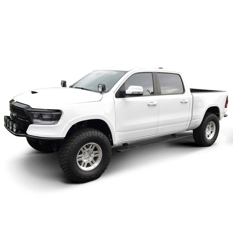 2019-2026 RAM 1500 Crew Cab Pro-E Series Black Powered Running Boards - View 2 | Dirty Garage