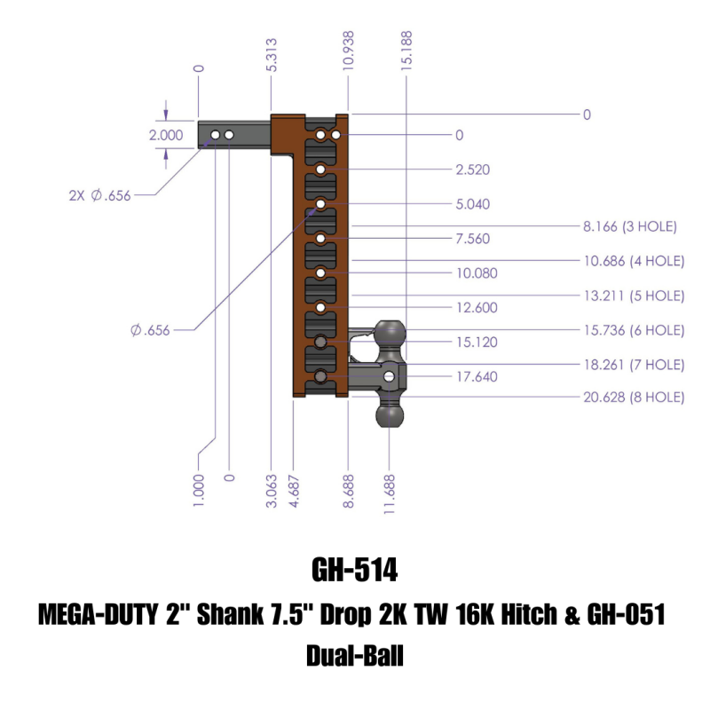 Gen-Y Mega Duty 2in Shank 7.5in Drop 2K TW 16K Hitch w/GH-051 Dual-Ball | Dirty Garage