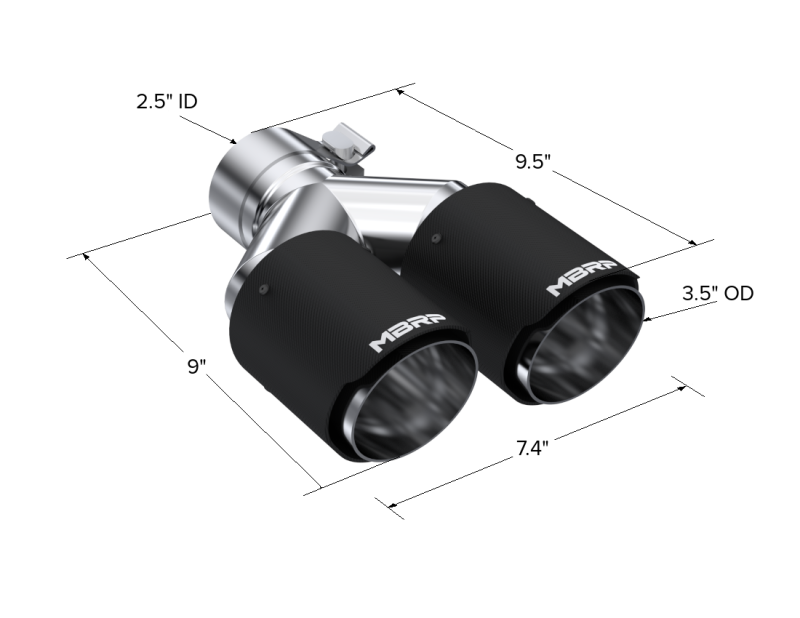 Universal Carbon Fiber Dual Tip 3.5" OD 2.5" Inlet - View 2 | Dirty Garage