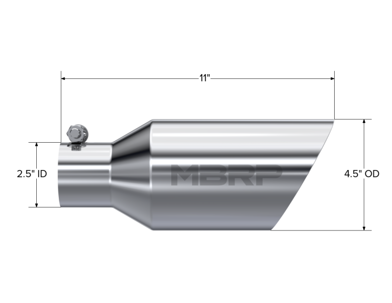 Universal 4.5" O.D Dual Walled Angled Rolled End Tip 2.5" Inlet 12" Length T304 - View 4 | Dirty Garage