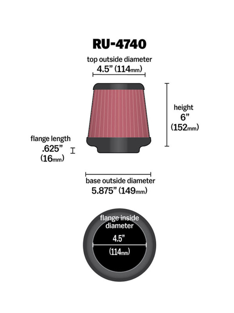 Universal Filter Universal Rubber Filter Round Tapered 4.5in Flange 5.875in Base 4.5 inch Top 6in Height - View 4 | Dirty Garage