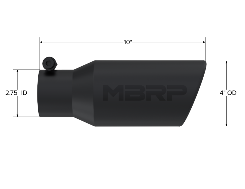Universal Angled Rolled End Tip 4" OD 2-3/4" Inlet 10" Length Black - View 3 | Dirty Garage