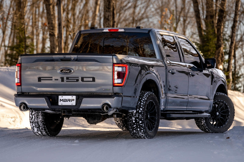 2022-2023 F-150 5" Carbon Fiber Tip Dual Rear Exit 3" Cat Back Exhaust - View 2 | Dirty Garage