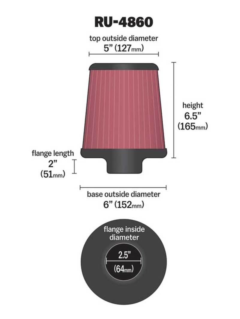 Universal Filter Universal Rubber Filter 2 1/2 inch Flange 6 inch Base 5 inch Top 6 1/2 inch Height - View 13 | Dirty Garage