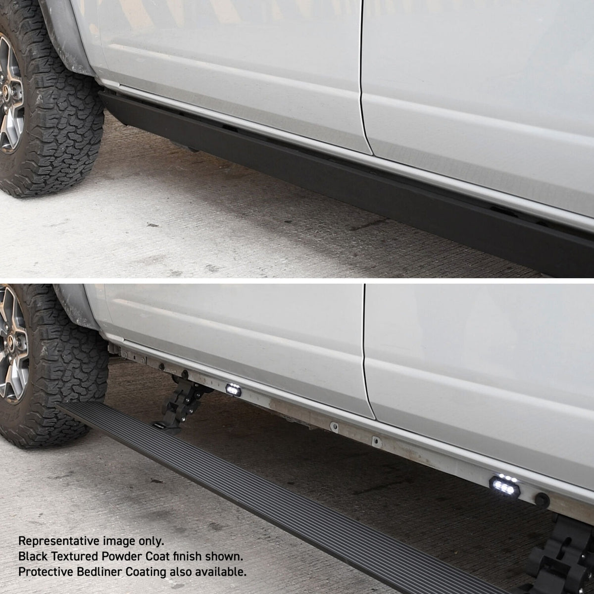 2021-2026 Bronco RealTruck VoltStep Electric Running Board Kit, Protective Bedliner coating (20412974T) | Dirty Garage