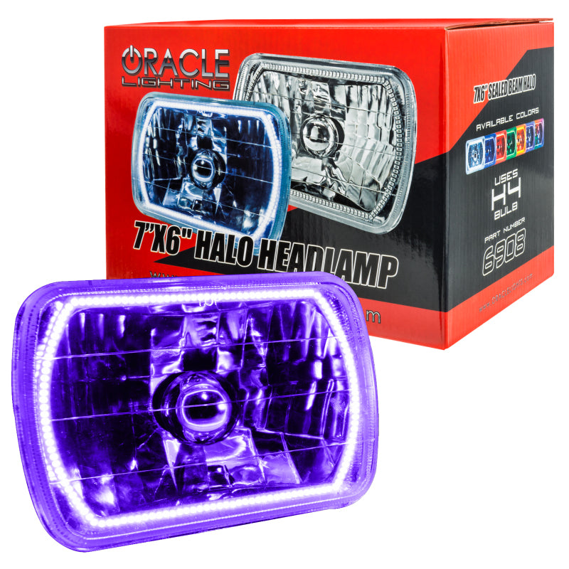 Universal Pre-Installed 7x6 In Sealed Beam UV Purple Halo Lights - View 2 | Dirty Garage