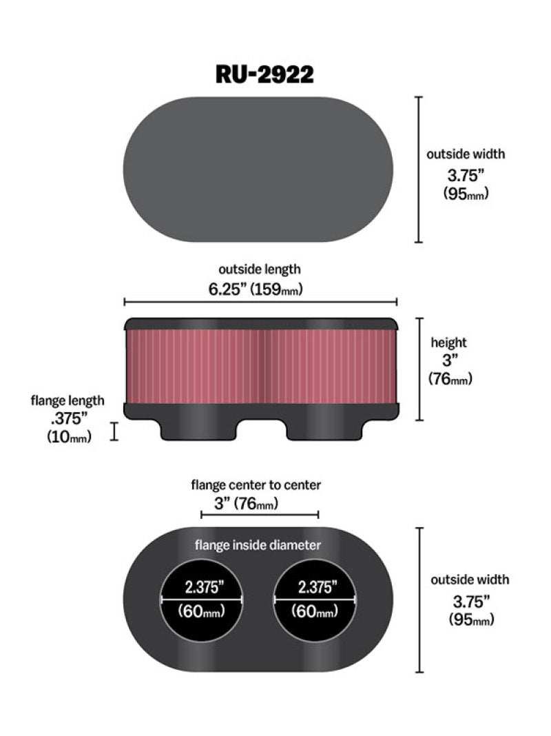 Universal Filter Universal Filter 2 3/4 inch Dual Flange Gsxr Oval - View 4 | Dirty Garage