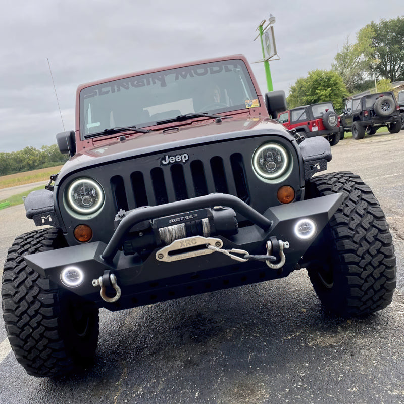 Universal 7" High Powered LED Headlights Black Bezel White - View 10 | Dirty Garage