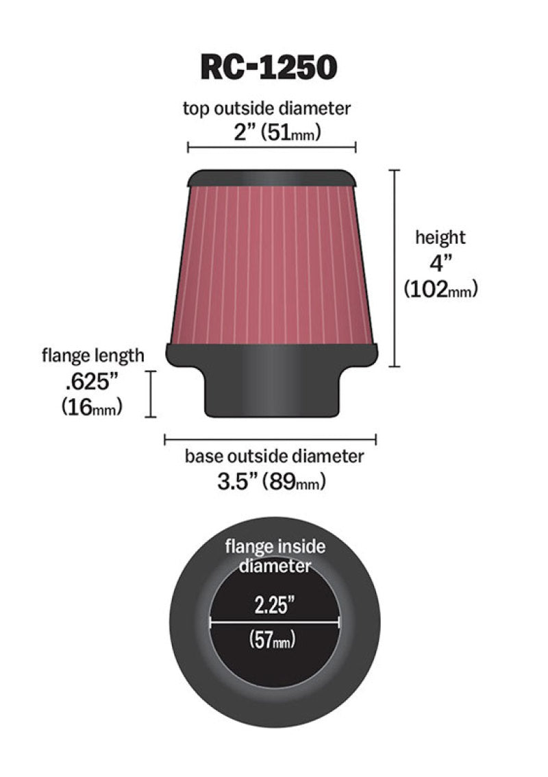 Universal Chrome Filter 2.25 Inch Flange/3.5 Inch Base/2 Inch Top/4 Inch Height - View 15 | Dirty Garage