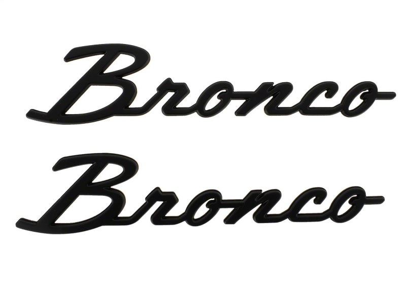 2021+ Bronco Classic Script Fender Badges - Matte Black - View 2 | Dirty Garage