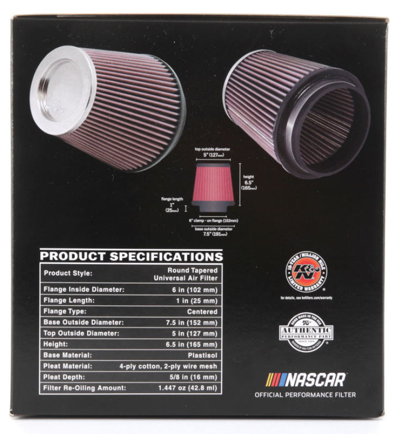 Universal Round Tapered Universal Air Filter 6in Flange ID x 7.5in Base OD x 5in Top OD x 6.5in Height - View 16 | Dirty Garage