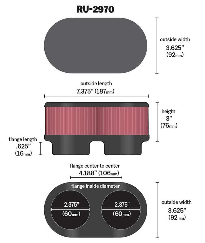 Universal Filter Universal Filter 2 3/8 inch Dual Flange 107mm C-C 3 inch Height - View 4 | Dirty Garage