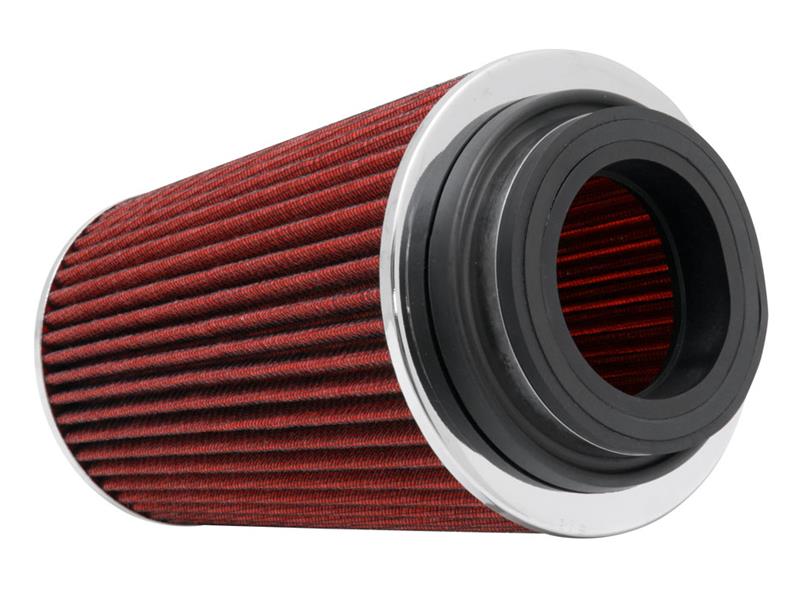 Universal Air Filter Chrome Round Tapered Red -4in Flange ID x 1.125in Flange Length x 5.5in H - View 2 | Dirty Garage
