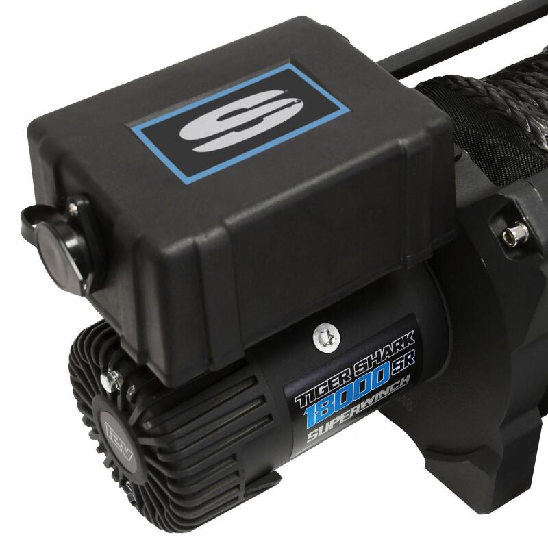 Universal 18k 12V DC Tiger Shark 18000SR Winch w/ Black Synthetic Rope - View 4 | Dirty Garage