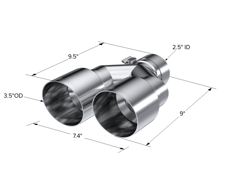 Universal T304 SS Dual Tip 3.5" OD 2.5" Inlet - View 2 | Dirty Garage