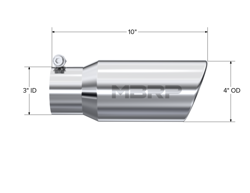 Universal Tip 4" OD 3" Inlet 10" Length Angled Rolled End T304 - View 5 | Dirty Garage