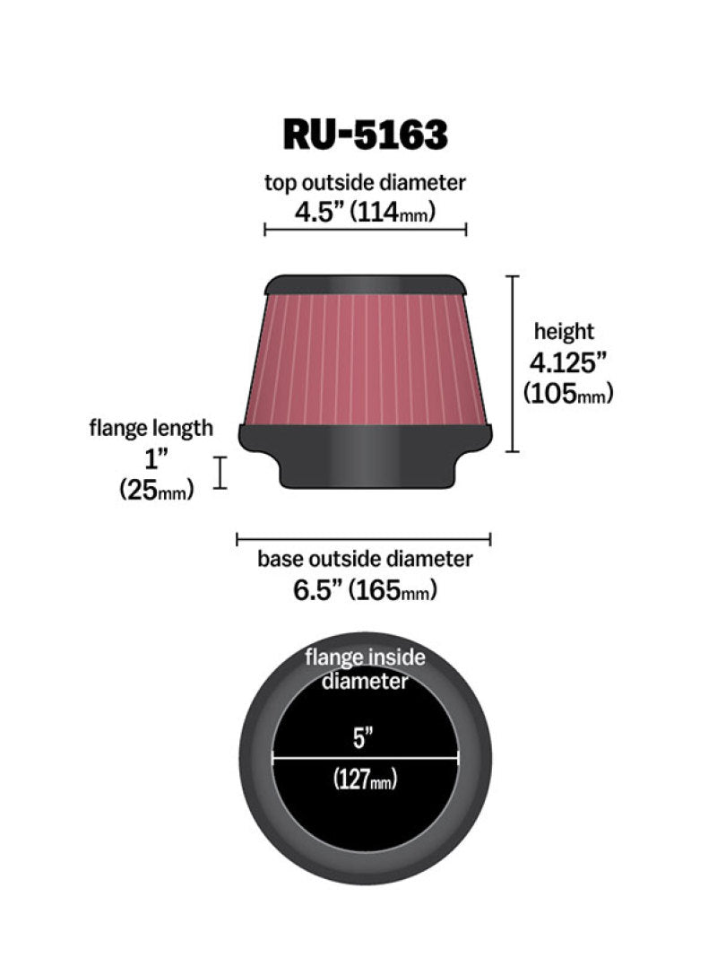 Universal Rubber Filter 5in Flange ID x 6.5in Base OD x 4.5in Top OD x 4.125in Height - View 12 | Dirty Garage