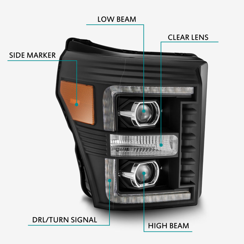 2011-2016 Super Duty Pro-Series Projector Headlights Plank Style Black Sequential Signal - View 6 | Dirty Garage