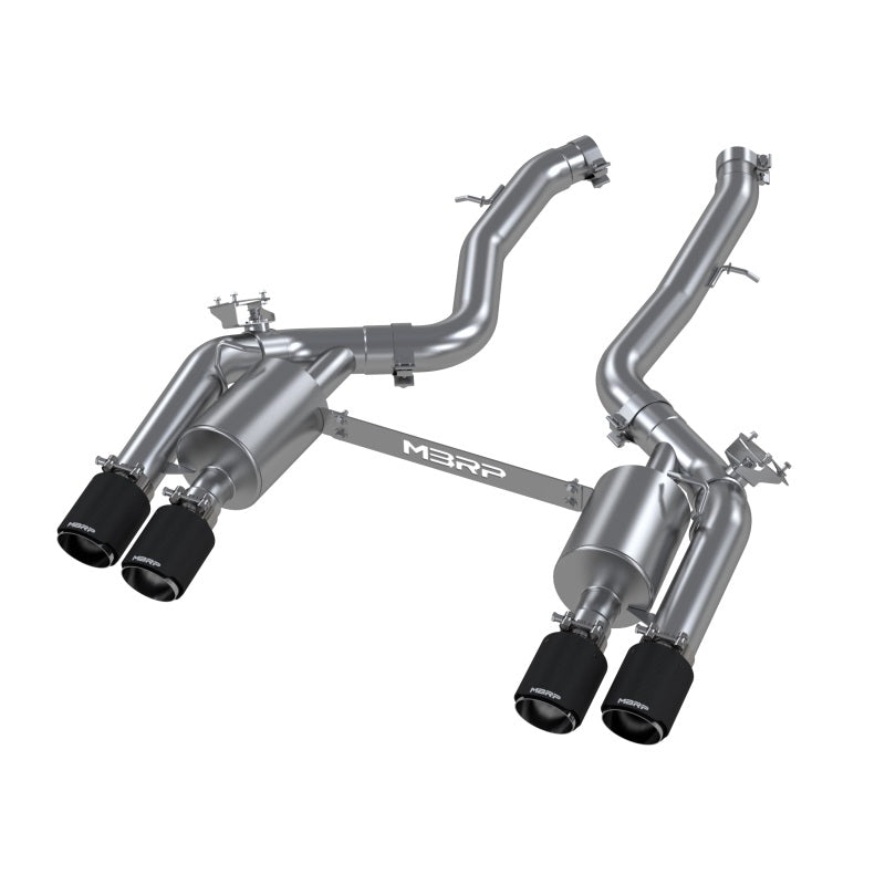 MBRP 18-22 BMW M2 Competition 3.0L T304 SS 3in Resonator-Back Exhaust Quad Rear w/ Carbon Fiber Tips - View 2 | Dirty Garage