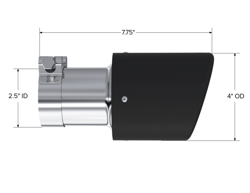 Universal Carbon Fiber Tip 4" OD 2.5" Inlet 7.7" L - View 5 | Dirty Garage