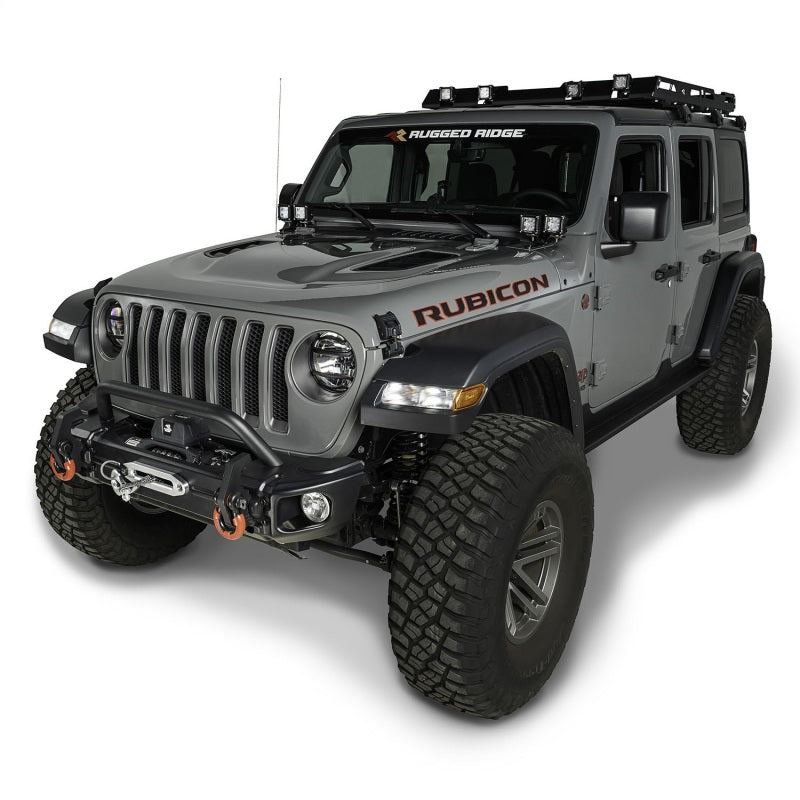 Rugged Ridge Arcus Front Bumper Tube Overrider Black 18-20 Jeep Wrangler JL - View 3 | Dirty Garage