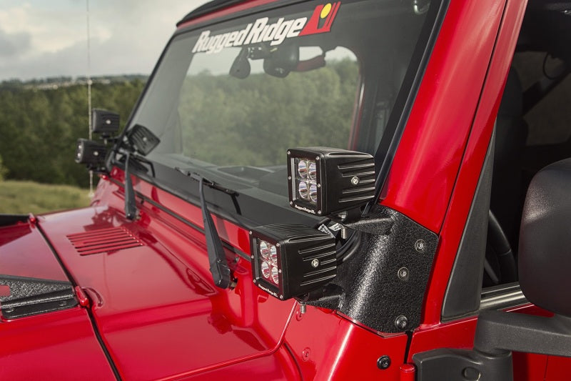Rugged Ridge 97-06 Jeep Wrangler TJ Textured Black Dual A-Pillar Light Mount - View 6 | Dirty Garage