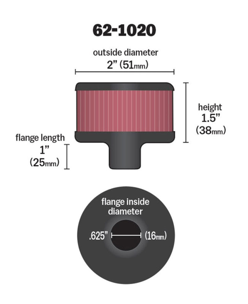Universal Steel Base Crankcase Vent Filter .625in Vent OD x 2in OD x 1.5in Height - View 5 | Dirty Garage