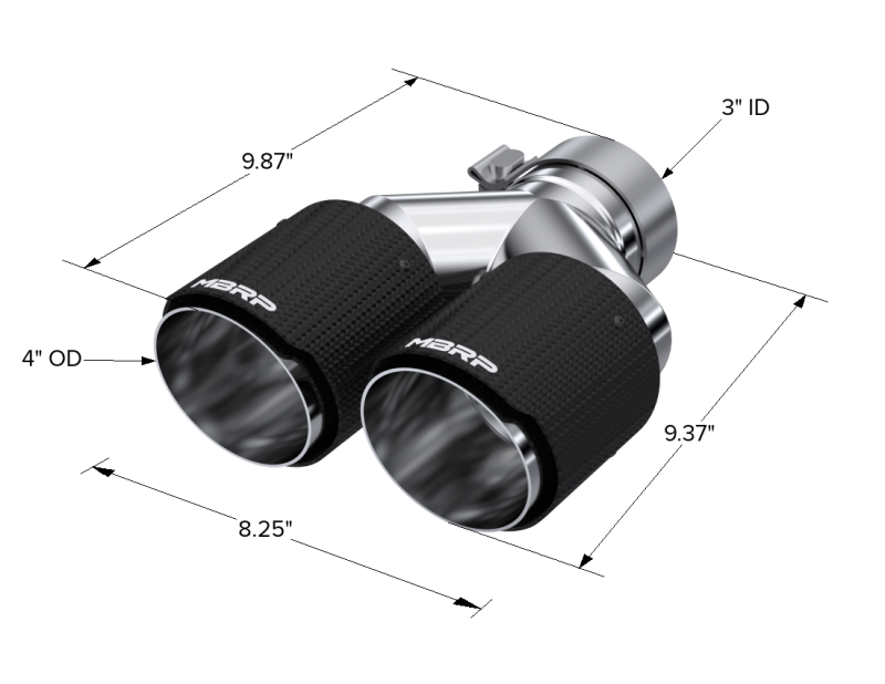 Universal 3" ID Dual 4" OD Staggered Dual Wall Carbon Fiber Exhaust Tip - View 3 | Dirty Garage