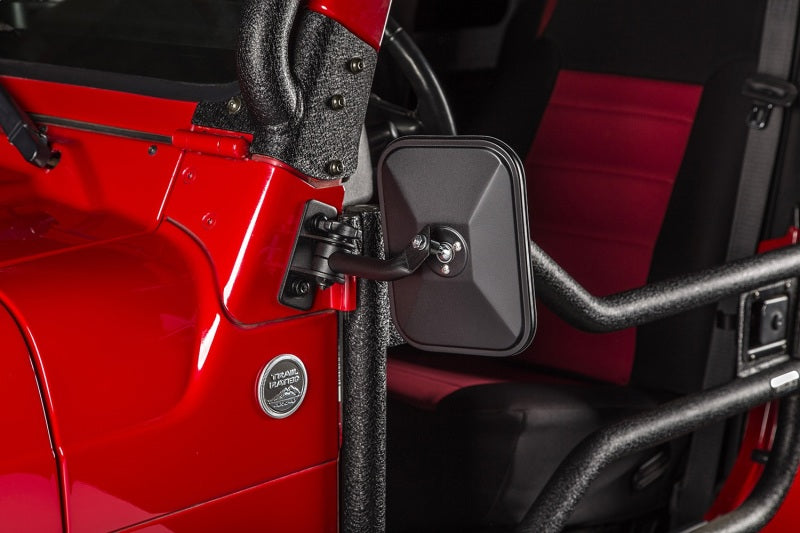 Rugged Ridge 97-18 Jeep Wrangler Textured Black Rectangular Stubby Trail Mirror Kit - View 4 | Dirty Garage