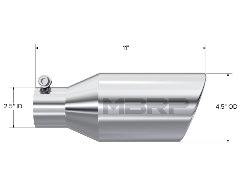 Universal 4.5" OD Angle Rolled End Tip 2.5" Inlet 11" Length T304 - View 4 | Dirty Garage