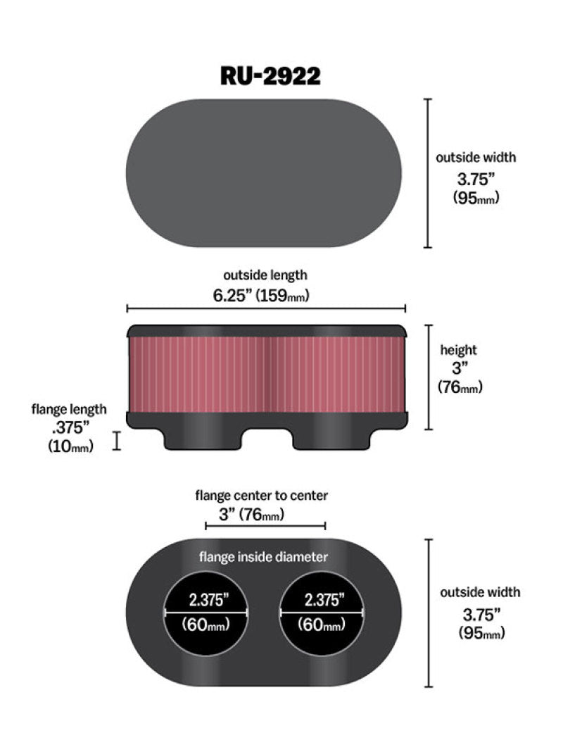 Universal Filter Universal Filter 2 3/4 inch Dual Flange Gsxr Oval - View 14 | Dirty Garage