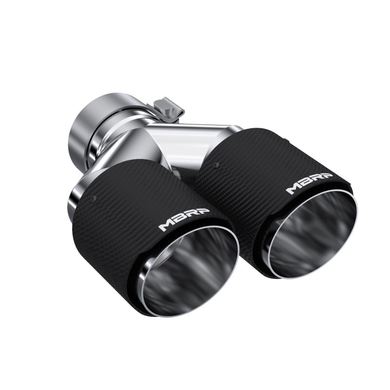 Universal 3" ID Dual 4" OD Staggered Dual Wall Carbon Fiber Exhaust Tip - View 2 | Dirty Garage