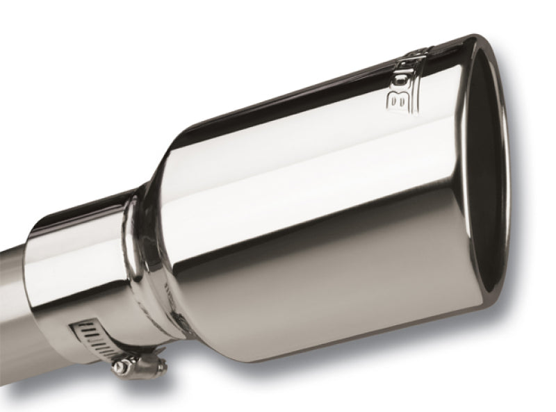 Borla Universal Polished Tip Single Round Rolled Angle-Cut w/Clamp (inlet 2 1/2in. Outlet 4 x 4in) * - View 3 | Dirty Garage