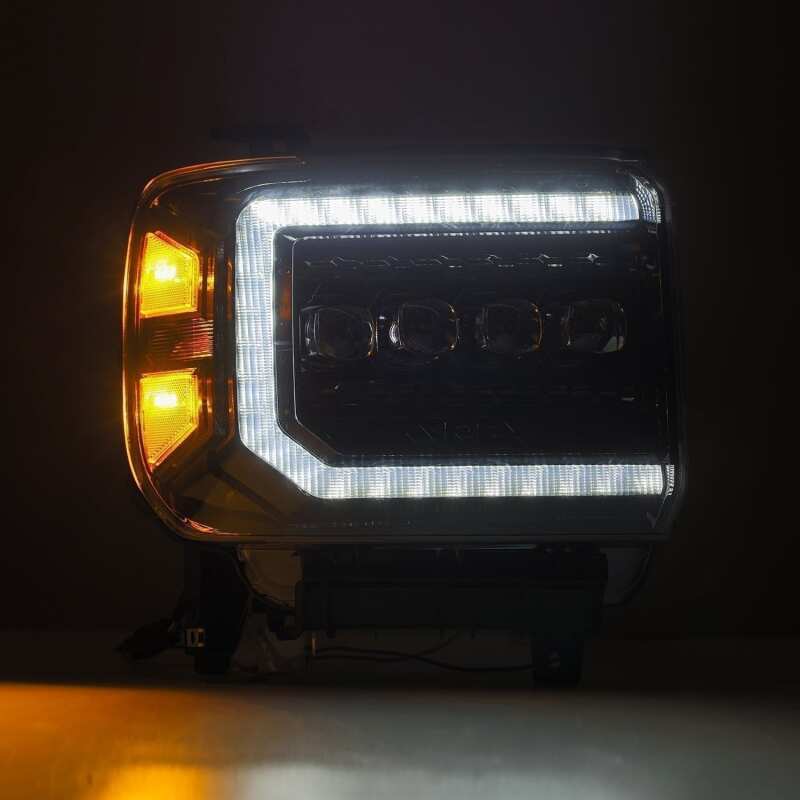2014-2018 GM HD Nova-Series LED Projector Alpha-Black Headlights Active Light Sequential Signal DRL - View 7 | Dirty Garage