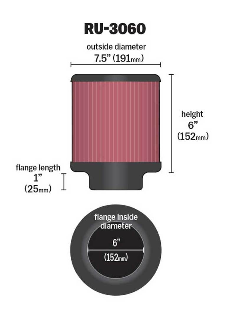 Universal Rubber Filter 6in Flange ID/7.5in OD/6in Height/Round Straight - View 8 | Dirty Garage