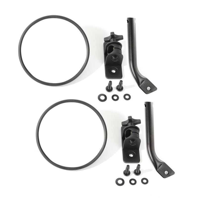 Rugged Ridge 97-18 Jeep Wrangler Textured Black Round Stubby Trail Mirror Kit - View 2 | Dirty Garage
