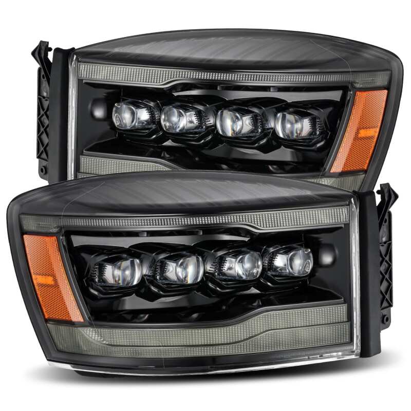 2006-2008 Ram HD Nova-Series LED Projector Headlights Plank Style Alpha Black Sequential Signal Amber DRL - View 2 | Dirty Garage