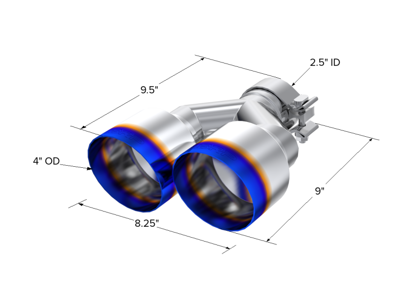 Universal Burnt End Tip 2.5" ID Dual 4" OD 9.55 Length Single Wall 304 Stainless Steel Pass Side - View 3 | Dirty Garage