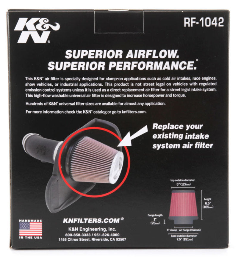Universal Round Tapered Universal Air Filter 6in Flange ID x 7.5in Base OD x 5in Top OD x 6.5in Height - View 18 | Dirty Garage