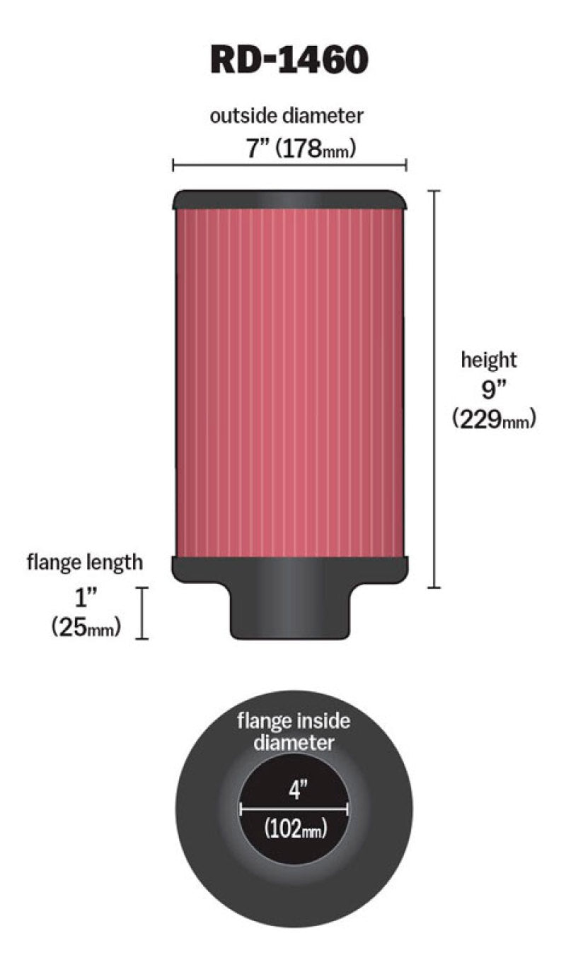 Universal Air Filter 4in Flange ID 7in OD 9in Height - View 6 | Dirty Garage